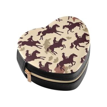 Imagem de Burbuja Caixa de joias Cowboys em forma de coração, mini estojo de viagem para mulheres e meninas, estojo portátil organizador de armazenamento para brincos, anéis, colares e pulseiras