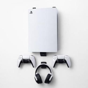 Imagem de Suporte de Parede para PS5 com Porta Controle e Headset, Organização Gamer, Fixação Segura, Joystick Compatível com PS5 Padrão, Slim, Digital e Pro, Bucha e Parafuso TimeClick