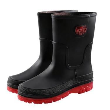 Imagem de kmkaren Botas de chuva masculinas, botas de borracha masculinas confortáveis, botas de jardim à prova d'água com design exclusivo de PVC, botas de lama de trabalho leves e duráveis para pesca