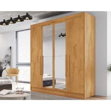 Imagem de Guarda Roupa Solteiro Com Espelho 4 Portas 3 Gavetas - Nantes-peroba - Móveis Europa