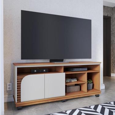 Imagem de Rack Bancada 2 Portas Com Rodízio Jurerê 1.5 - Freijó Off White Matte