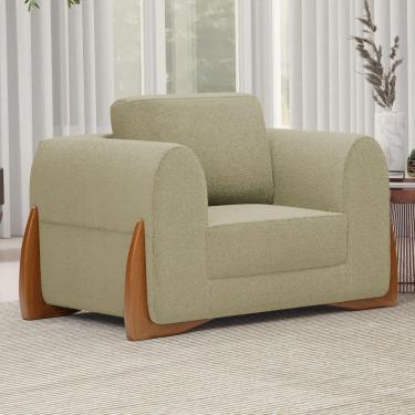 Imagem de Kit 02 Poltronas Decorativas Living Bloom Com Pés De Madeira Bouclê Bege - Abmaza