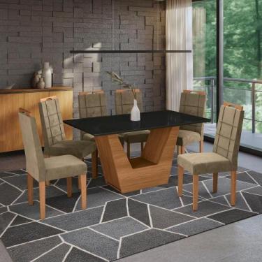 Imagem de Conjunto Sala De Jantar Verbana Kappesberg 6 Cadeiras Veludo Bege