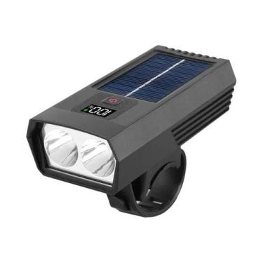 Imagem de Lanterna Frontal LED Solar Para Bicicleta Com Display Digital, Recarga