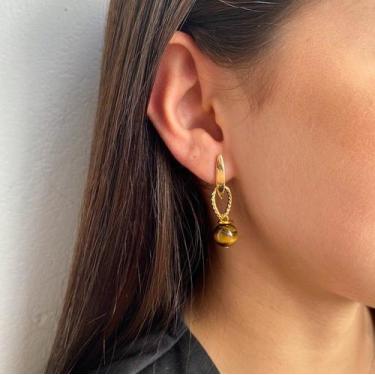 Imagem de Brinco Gold com Olho de Tigre - Acessório Artesanal - Feito À Mão Aces