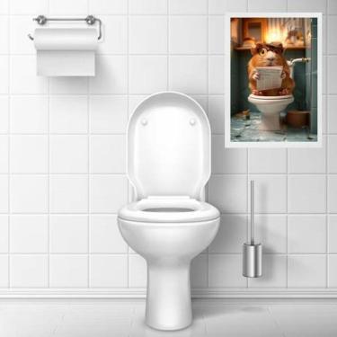 Imagem de Quadro Divertido Banheiro Hamster Lendo Jornal 24X18Cm