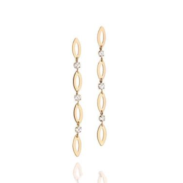 Imagem de Brinco Vazadas Com Cristais Intercaladas Rommanel 523800 Cor:Dourado, 