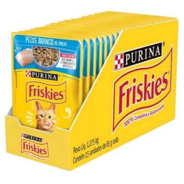 Imagem de Kit 15 Sachês Para Gatos Peixe Branco Ao Molho Friskies 85g - Purina