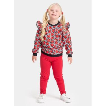 Imagem de Conjunto Inverno Menina Preto Blusão com Babado e Legging Corações Con