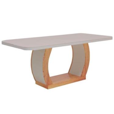 Imagem de Mesa De Jantar Tampo Mdf E Vidro 1,80m X 0,90m Off White Olimpic Bom P