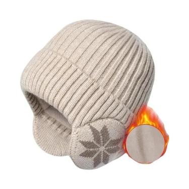 Imagem de Gorro De Inverno Unissex Tricotado Com Forro De Pelúcia E Protetor De 