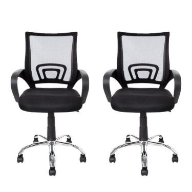 Imagem de Kit 02 Cadeira Giratória Com Base Cromada - Preta - Mb-6010 - Travel M