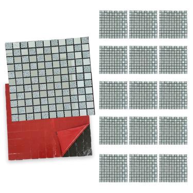 Imagem de Pastilha De Vidro Kit 15 Uni Adesiva Parede Cozinha Sala Banheiro Decorativa Moderna Requintado Reforma Aplicacao Facil