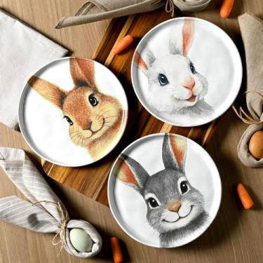 Imagem de Jogo Pratos Sobremesa Sorrisos Coelho Páscoa 21,5cm Kit 12pç - Genéric