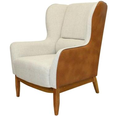 Imagem de Poltrona Confortável Milena Base Madeira Corano Caramelo/linho Sand Dollar - Nexta Casa