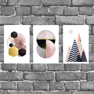 Imagem de Kit 3 Placas Decorativas Geométricas Rosês 18x27cm