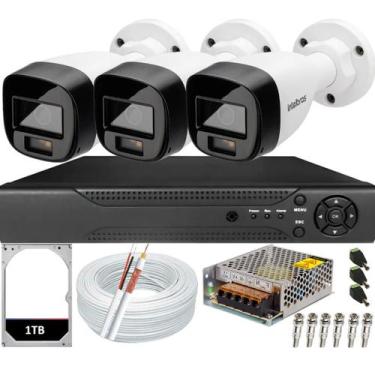 Imagem de Kit 3 Câmera Intelbras Full Color 1120b Dvr 04c Hd 1Tb Instalado No Dv