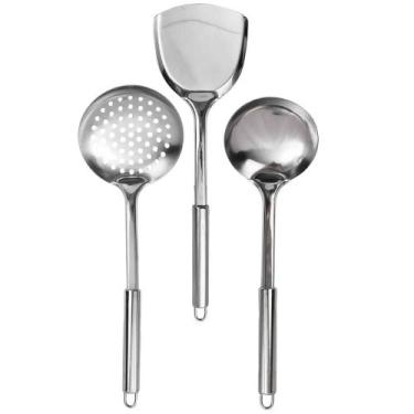 Imagem de Kit 3 Utensílios Inox Concha Escumadeira Espatula - Vale Importadora e