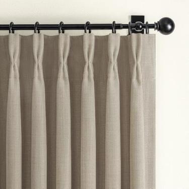 Imagem de Cortinas plissadas blackout com memória treinada com 203 cm de comprimento para sala de estar, linho natural acastanhado serapilheira grossa de duas camadas com bloqueio de calor para quarto, conjunto