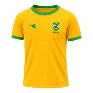 Imagem de Camiseta do Brasil Diadora Campione Juvenil, Amarela canario, Verde