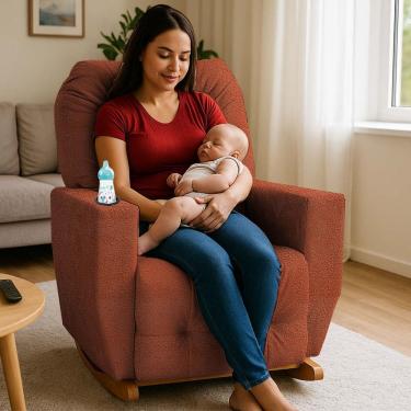Imagem de Poltrona de Amamentação Balanço  Antonella Puff TerraCota Boucle
