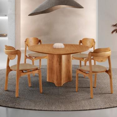 Imagem de Conjunto Mesa de Jantar Helena Tampo Organico Laminado 4 Cadeiras Celeste Gold Turim / Imbuia Natural
