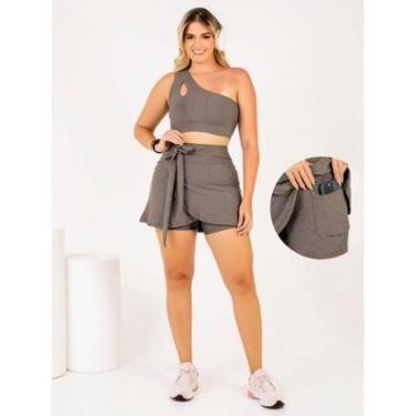Imagem de Conjunto Fitness Feminino Short Saia Com Bolso + Top Cropped Treino Beach Tennis Academ...