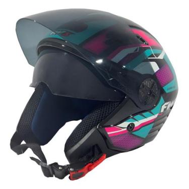 Imagem de Capacete Aberto FW3 X Open UP Fox Com óculos escuro Interno, Azul/Rosa