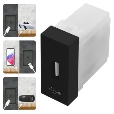Imagem de Módulo Tomada Usb P/ Celular Smartphone Fone Bluetooth Preto Habitat B