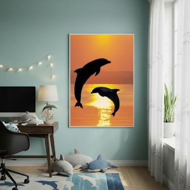 Imagem de Quadro Decor Golfinhos Ao Pôr Do Sol 70x50cm Mold Preta