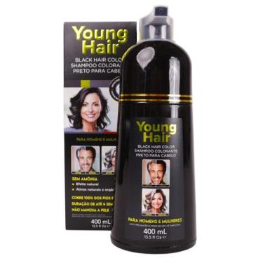 Imagem de Shampoo Tonalizante Preto YoungHair Cobre Cabelos Brancos Resultado Rá