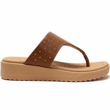 Imagem de Chinelo Feminino Usaflex Couro Anabela Palmilha Confort Cor:MarromTama