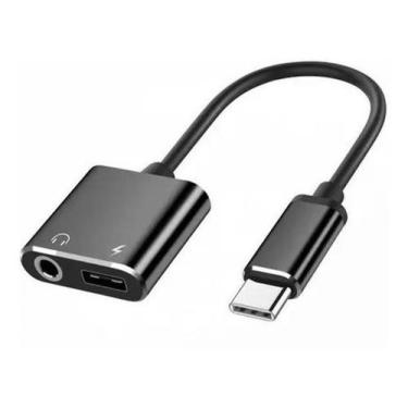 Imagem de Adaptador Tipo C Macho Tipo-C Fêmea Carga E Fone P2 3.5Mm - Fly Ace.