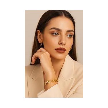Imagem de Bracelete Dourado Corrente Elo Português Aço Inoxidável Banhado Ouro 1