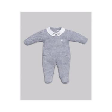 Imagem de Macacao Longo Bebe Cinza Anjos Baby, M, Azul bebê