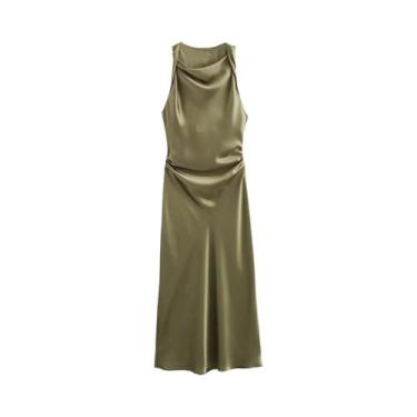 Imagem de Vestido Midi Longo De Cetim Sem Mangas Para Mulheres, Vestido Sexy Par