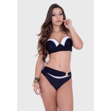 Imagem de Biquíni Summer Soul Meia Taça de Cintura Alta Branco e Preto - Tam M