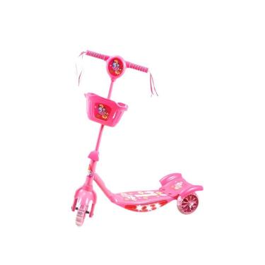 Imagem de Patinete Infantil 3 Rodas Dobrável com Som Luz Brilho Cestinha Frontal Rosa