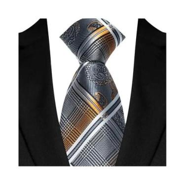 Imagem de Gravata Clássica Masculina De Negócios 8CM Com Estampa Xadrez E Listra