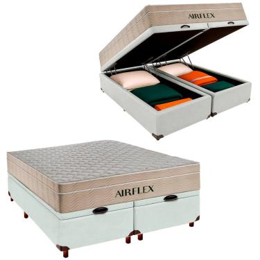 Imagem de Kit Box Bau Blindado e Colchão Molas Ensacadas Queen Airflex Branco