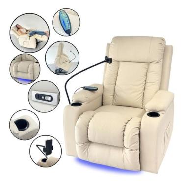 Imagem de Poltrona Reclinável Massagem Aquecimento Elevação Ergonomica Bege Impo