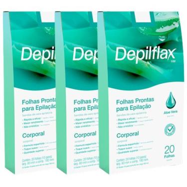 Imagem de Kit 3 Folhas Prontas Corporais Depilação Cera Depilflax Aloe Vera 60UN