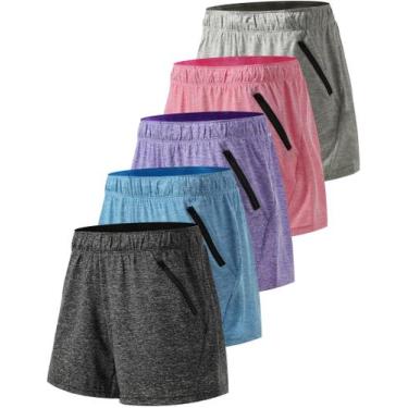 Imagem de Shorts Femininos para Treino Liberty Imports 5 Unidades com Bolsos com