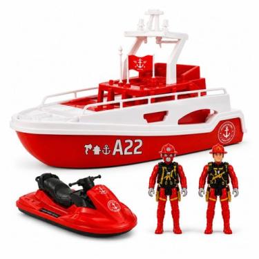 Imagem de Barco Iate Bombeiro Infantil com Bonecos e Moto Aquática - Samba Toys