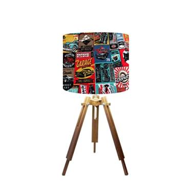 Imagem de Abajur Mesa Tripé Madeira 60cm Cores Estampadas -Md1001 Cúpula Ø30