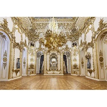 Imagem de Yeele Pano de fundo luxuoso para palácio de 4,5 x 3 m para fotografia, lustre, porta de arco, fundo nobre de hotel para crianças, adultos, cabine de fotos, vinil, adereços de estúdio
