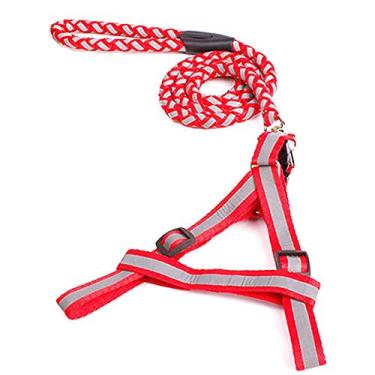 Imagem de Yajun Coleira reflexiva para adestramento de cães de nylon com correia de tração com coleira no escuro resistente a mordidas, vermelha, 1201,7 cm