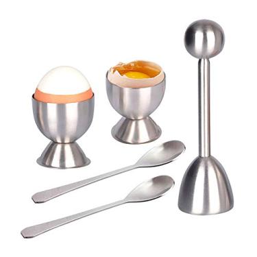 Imagem de Yajun Conjunto de copos de aço inoxidável para ovos e abridor de ovos para ovos duros e macios, ferramenta de cozinha para café da manhã