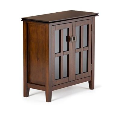 Imagem de SIMPLIHOME Armário de madeira maciça Artisan 76,2 cm de largura, contemporâneo, com 2 portas de vidro temperado, 2 prateleiras ajustáveis