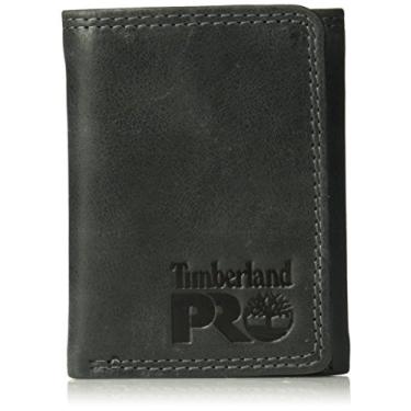 Imagem de Timberland PRO Carteira masculina de couro RFID com janela para identidade, Preto/Brandy, tamanho nico
